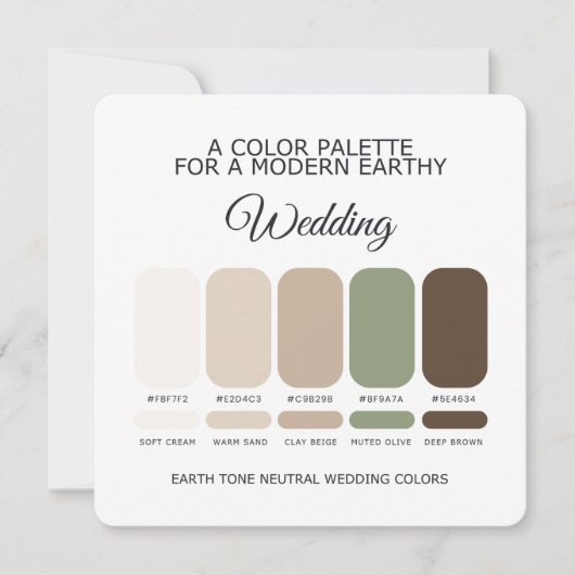 Earth Tone Neutral Wedding Color Palette Card Kaart (Voorkant)