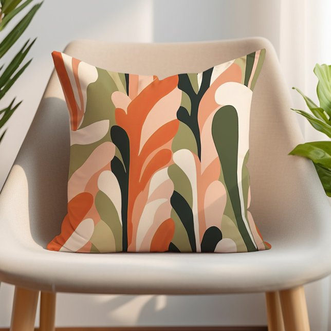 Earth Tone Olive Groen Roze Zand Sinaasappel Abstr Kussen (Green, orange, and sand abstract decorator pillow)