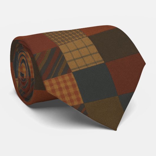 Earth Tone Patchwork Plaid Necktie Stropdas (Opgerold)