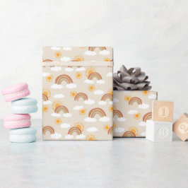 Earth Tone Regenboog en Gouden Zon met Wolken Cadeaupapier