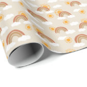 Earth Tone Regenboog en Gouden Zon met Wolken Cadeaupapier (Rol Hoek)