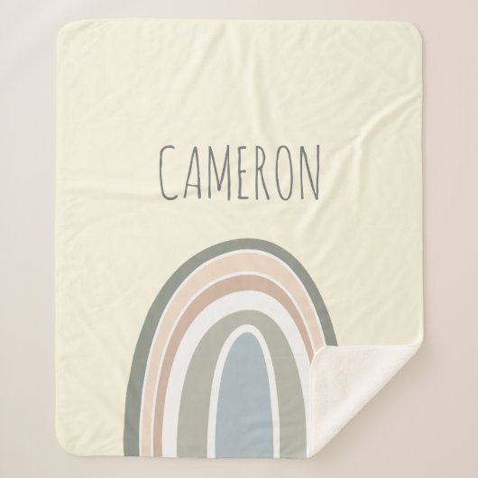 Earth Tone Regenboog Illustratie met Naam Sherpa Deken (Voorkant)