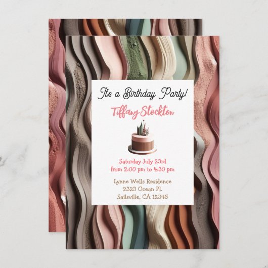 Earth-Tone Rippled Waves Verjaardagsuitnodiging Kaart (Voorkant / Achterkant)