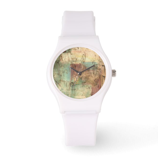 Earth Tone-schildering met gekraakt oppervlak Horloge (Voorkant)