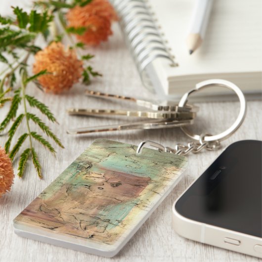 Earth Tone-schildering met gekraakt oppervlak Sleutelhanger (Voorkant Rechts)