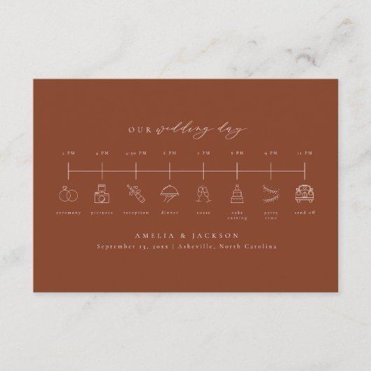 Earth Tone Terracotta Bruiloft Tijdlijn Invoegen K Informatiekaartje (Voorkant)