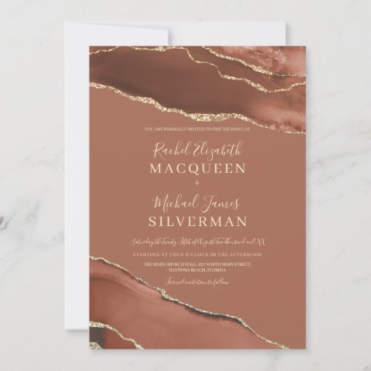 Earth Tone Terracotta Gold Agate Marble Wedding Kaart (Voorkant)