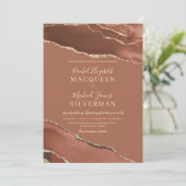 Earth Tone Terracotta Gold Agate Marble Wedding Kaart (Staand voorkant)