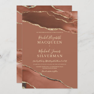Earth Tone Terracotta Gold Agate Marble Wedding Kaart