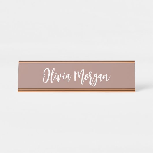Earth Tone Terracotta Sketting Cursive Script Bureau Naambordje (Voorkant)