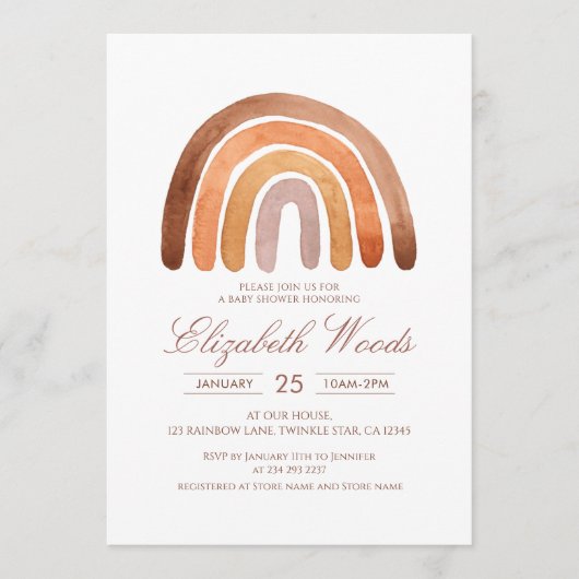 Earth Tone Waterverf Boho Rainbow-Baby shower Kaart (Voorkant)