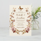 Earth Tone Wildflower krans Christelijke bruiloft Kaart (Staand voorkant)