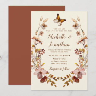 Earth Tone Wildflower krans Christelijke bruiloft Kaart