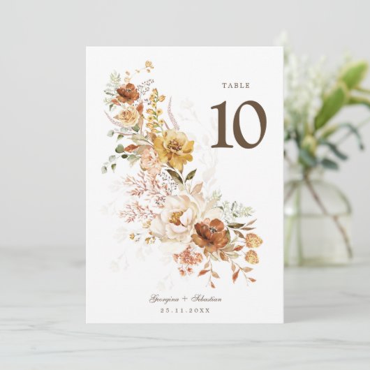 Earth Tone Wildflower Trouwtafel Nummer Kaart (Staand voorkant)