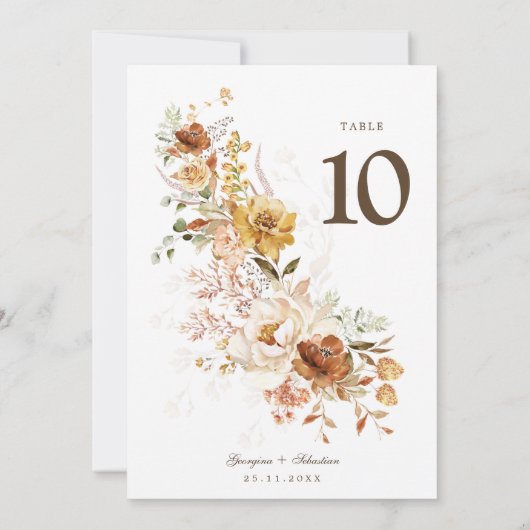 Earth Tone Wildflower Trouwtafel Nummer Kaart (Achterkant)