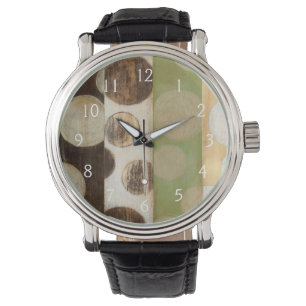 Earth Tone Wood Panel Painting met cirkels Horloge