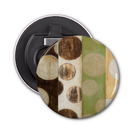 Earth Tone Wood Panel Painting with Circles Button Flesopener (Voorkant)