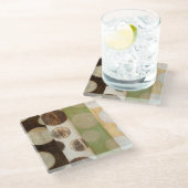 Earth Tone Wood Panel Painting with Circles Glazen Onderzetter (Schuin)