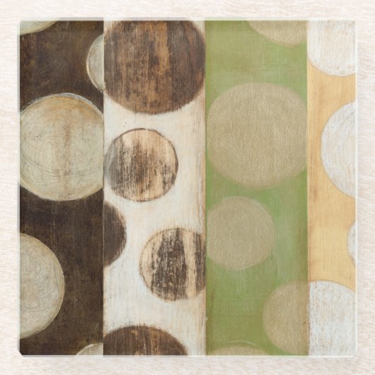 Earth Tone Wood Panel Painting with Circles Glazen Onderzetter (Voorkant)