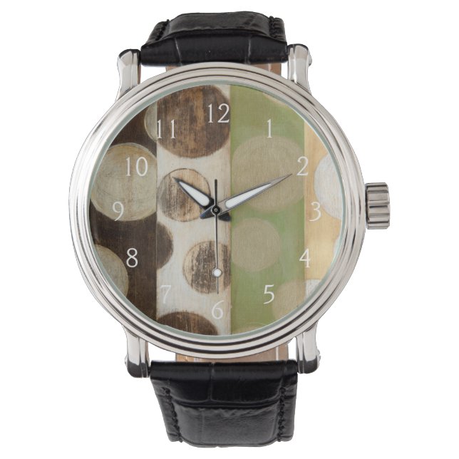 Earth Tone Wood Panel Painting with Circles Horloge (Voorkant)