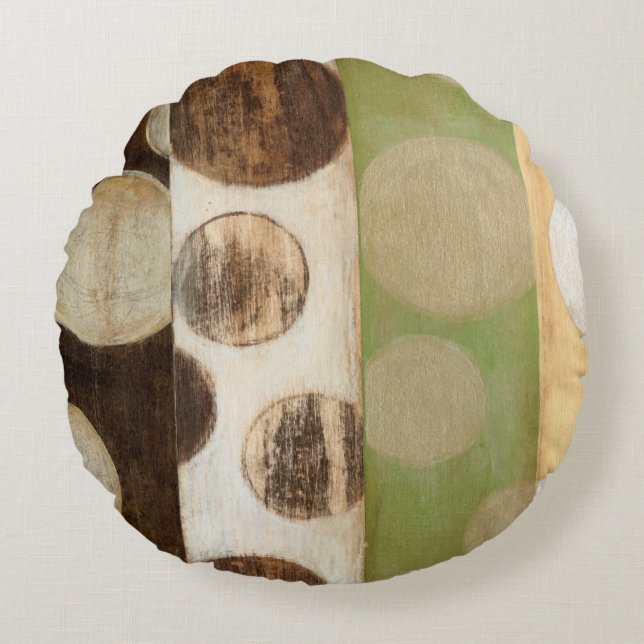 Earth Tone Wood Panel Painting with Circles Rond Kussen (Voorkant)