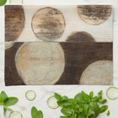 Earth Tone Wood Panel Painting with Circles Theedoek (Gevouwen)
