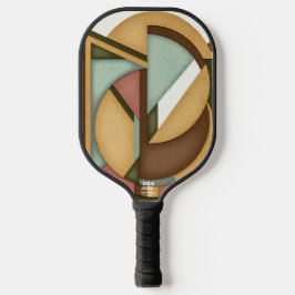 Earth-Toned Geometric Harmony Mid-Century Pickleball Paddle