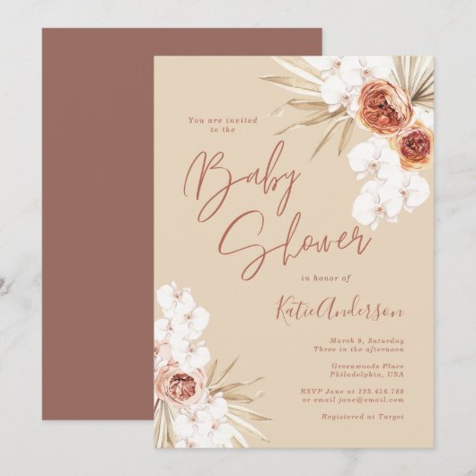 Earth Toned Pampas Grass Boho Baby shower Kaart (Voorkant / Achterkant)