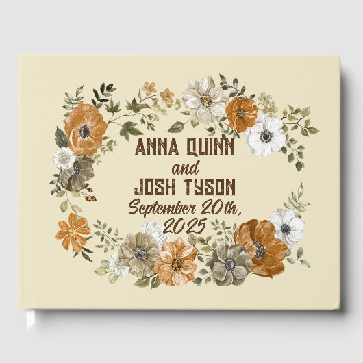 Earth-Toned Rustic Flowers bruiloft gastenboek (Voorkant)