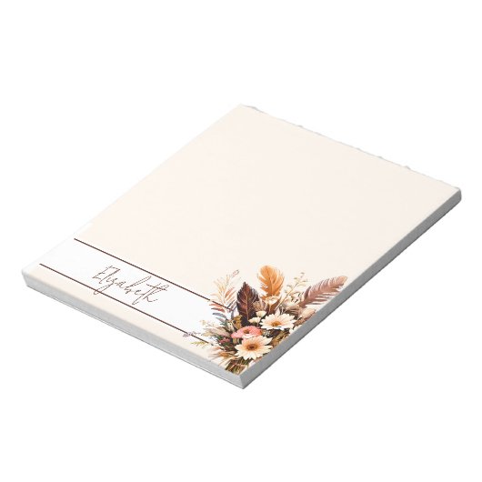 Earth tones boho boeket gepersonaliseerd notitieblok (Linkerzijde)