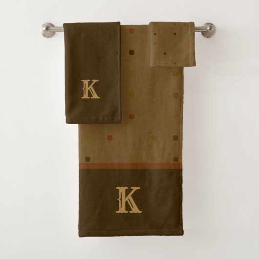 Earth Tones Brown Monogramed Bath Towel Set Bad Handdoek (Insitu)