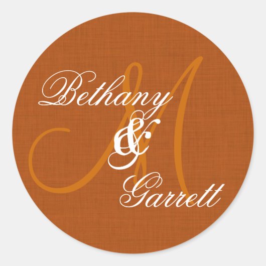 EARTH TONES Bruiloft Monogram Bruid en bruidegom Ronde Sticker (Voorkant)