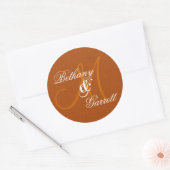 EARTH TONES Bruiloft Monogram Bruid en bruidegom Ronde Sticker (Envelop)