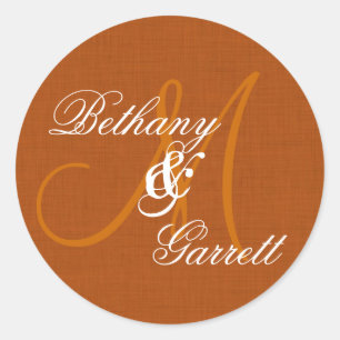 EARTH TONES Bruiloft Monogram Bruid en bruidegom Ronde Sticker