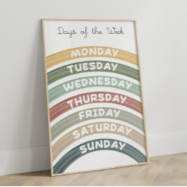 Earth Tones Dagen van de Week Educatief Poster