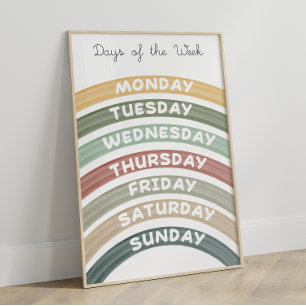 Earth Tones Dagen van de Week Educatief Poster