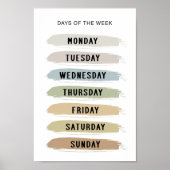 Earth Tones Days of the Week Chart Poster (Voorkant)
