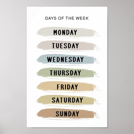 Earth Tones Days of the Week Chart Poster (Voorkant)