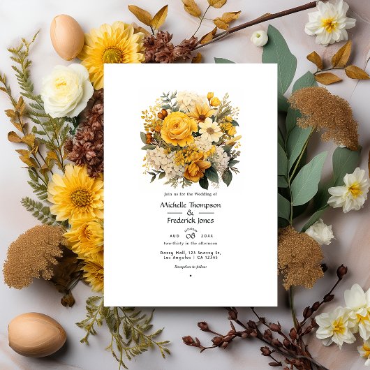 Earth Tones en Canary Yellow Floral Wedding Kaart