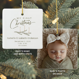 Earth Tones Geboortestatistieken Foto Mijn eerste  Keramisch Ornament