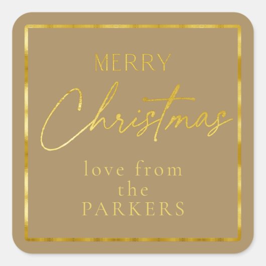Earth Tones Gold Vrolijk Kerstfeest ID1009 Vierkante Sticker (Voorkant)