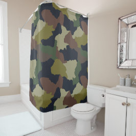 Earth Tones Groen Bruin Camouflage Douchegordijn