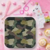 Earth Tones Groen Bruin Camouflage Papieren Bordje (Feest)