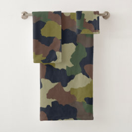 Earth Tones Groen en Bruin Camouflage Bad Handdoek