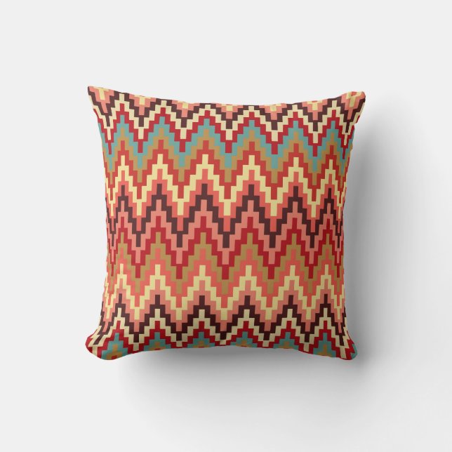 Earth Tones Ikat Chevron Zig Zag Stripes Pattern Kussen (Voorkant)
