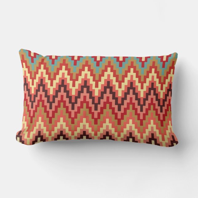 Earth Tones Ikat Chevron Zig Zag Stripes Pattern Kussen (Voorkant)