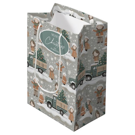 Earth Tones Kerstpatroon # 2 ID1009 Medium Cadeauzakje (Voorkant Gekanteld)