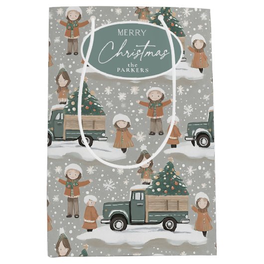 Earth Tones Kerstpatroon # 2 ID1009 Medium Cadeauzakje (Voorkant)