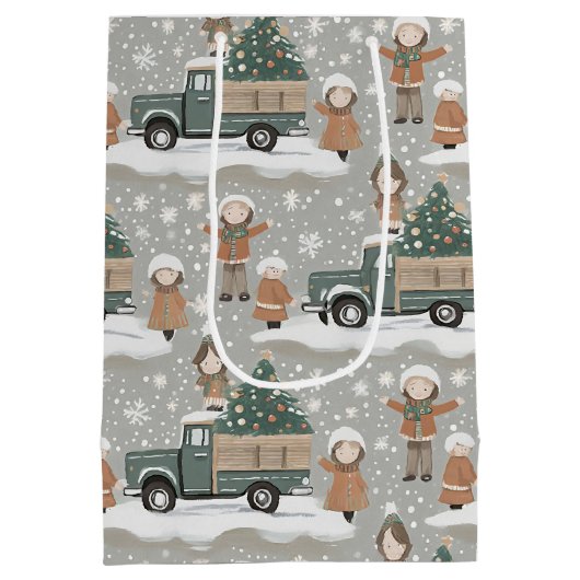 Earth Tones Kerstpatroon # 2 ID1009 Medium Cadeauzakje (Achterkant)