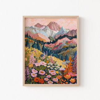 Earth Tones Mountain Wildflower Schilderij 16x20" Poster